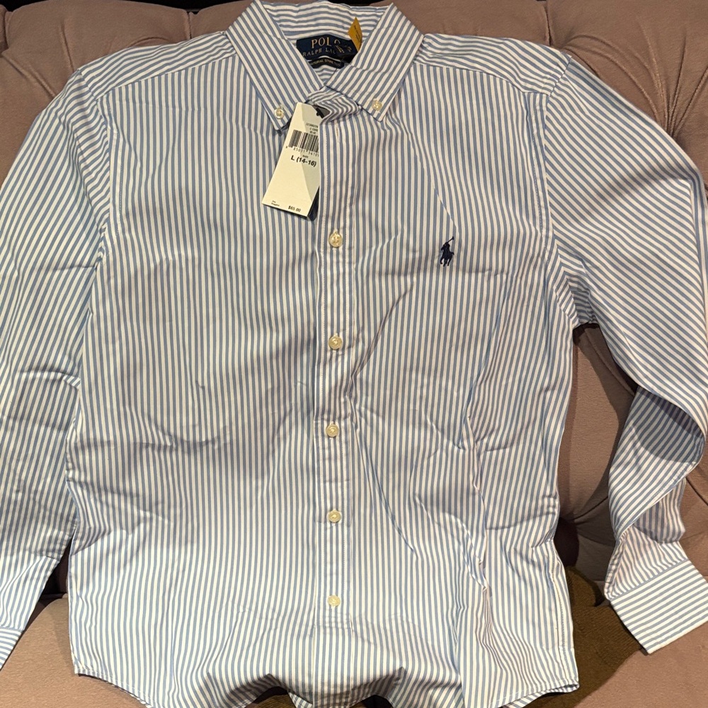 Polo by Ralph Lauren White and Blue Striped Shirt size 14 boys